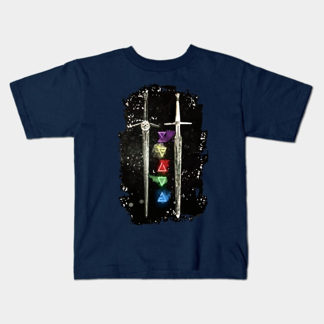 the witcher swords & symbols Kids T-Shirt by Lamink